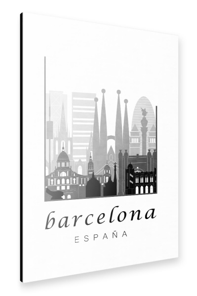 Alu-Dibond "Barcelona skyline, black & white" 30x20 cm artboxONE