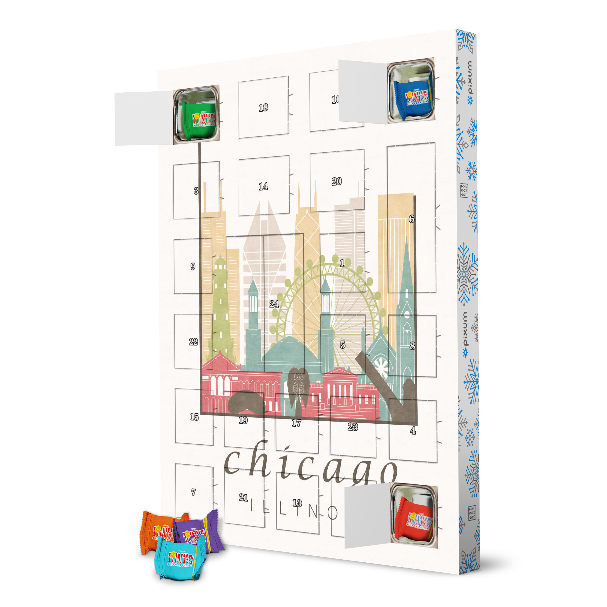 Adventskalender mit Tony's Chocolonely Chicago pastel skyline artboxONE Adventskalender Städte / Chicago