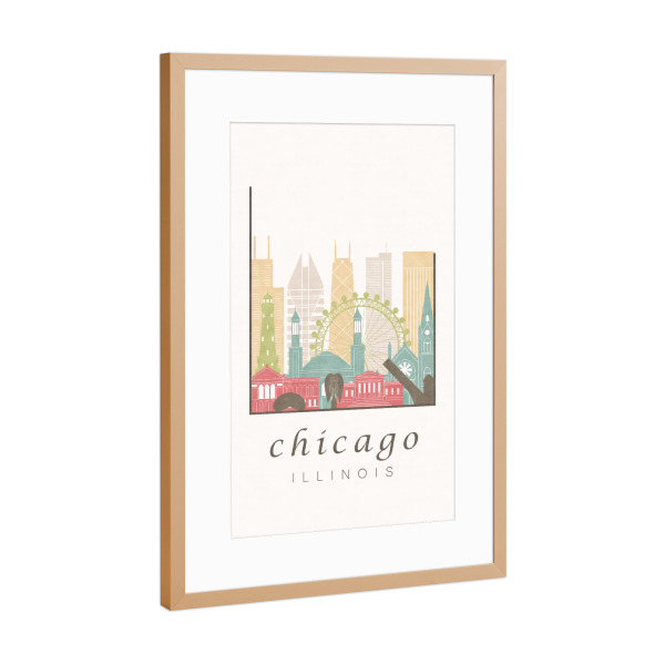 Poster mit Rahmen Kupfer "Chicago pastel skyline" artboxONE - Städte / Chicago,Kartografie