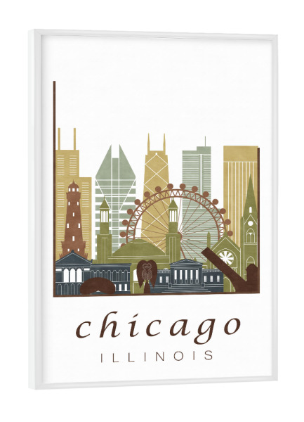 Poster mit weißem Rahmen "Chicago skyline, light brown" artboxONE - Städte / Chicago,Kartografie