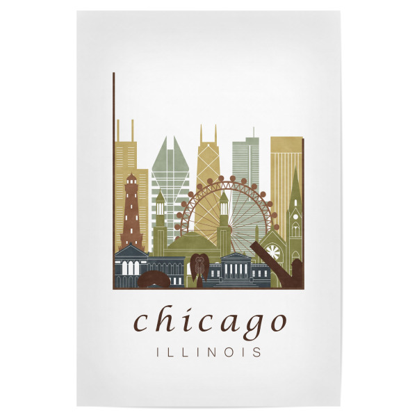 Poster "Chicago skyline, light brown" artboxONE - Städte / Chicago,Kartografie