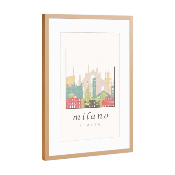 Poster mit Rahmen Kupfer "Milan pastel skyline" artboxONE - Städte / Mailand,Kartografie