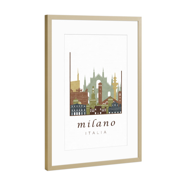 Poster mit Rahmen Gold "Milan light brown skyline" artboxONE - Städte / Mailand - Milan,Milano,Mailand,Italy,Italia,Italien,Skyline,Cityscape,Travel