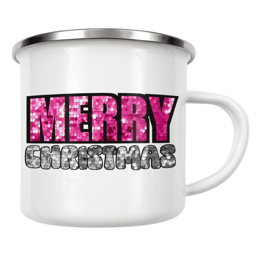 Emaille Tasse "Rosa Grau Frohe Weihnachten" artboxONE - Abstrakt,Weihnachten,Buchstaben