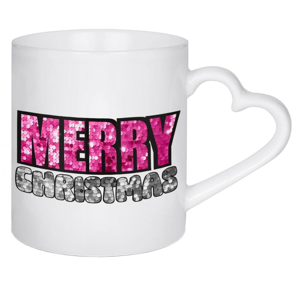 Herztasse "Rosa Grau Frohe Weihnachten" artboxONE - Abstrakt,Weihnachten,Buchstaben