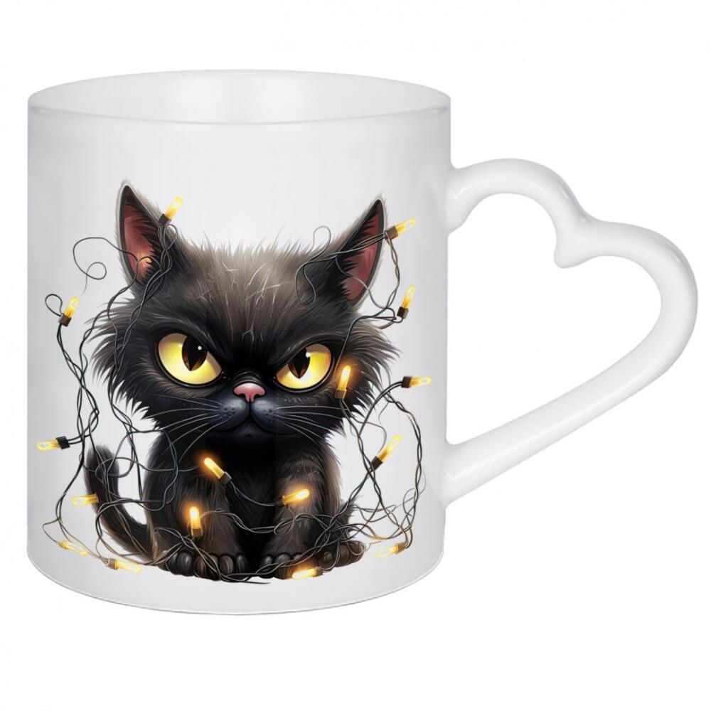 Herztasse "Grumpy Cat with Christmas Lights" artboxONE - Für Kinder,Tiere,Weihnachten,Für Mama,Lustig