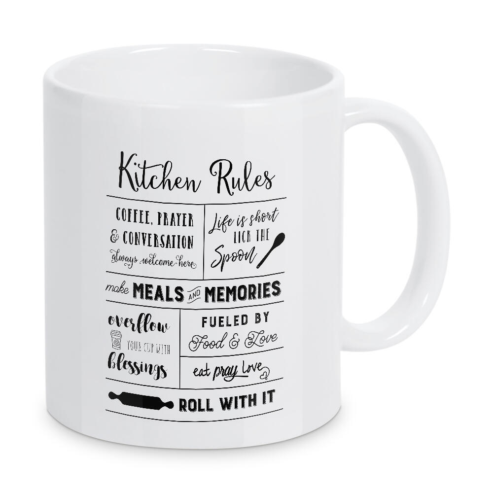 Tasse "Meals and Memories Rules" artboxONE - Typografie,Essen & Trinken - Küche,Kaffee,Utensilien,Religiöse,Regeln,Typo,Typografie
