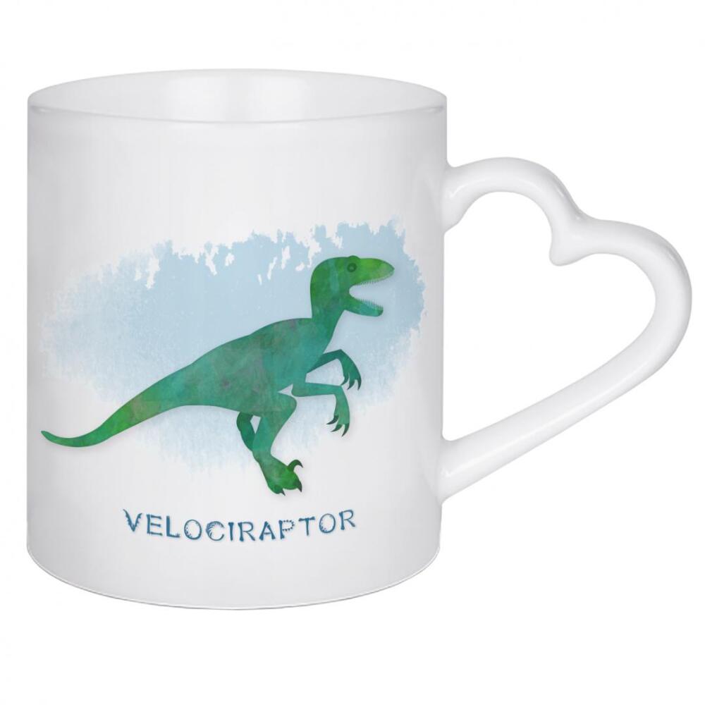 Herztasse "Der Velociraptor" artboxONE - Typografie,Für Kinder,Tiere - Velociraptor,Dinosaurier,Aquarell,Dino