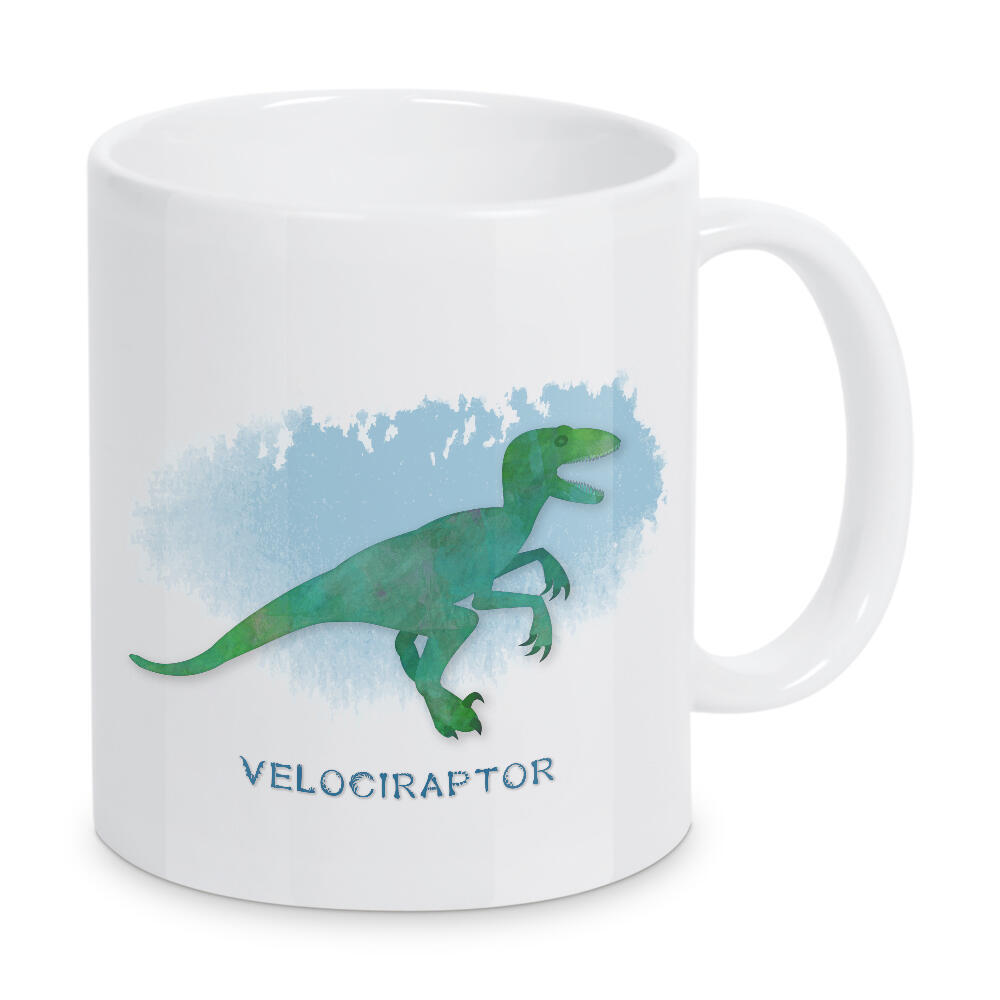 Tasse "Der Velociraptor" artboxONE - Typografie,Für Kinder,Tiere - Velociraptor,Dinosaurier,Aquarell,Dino