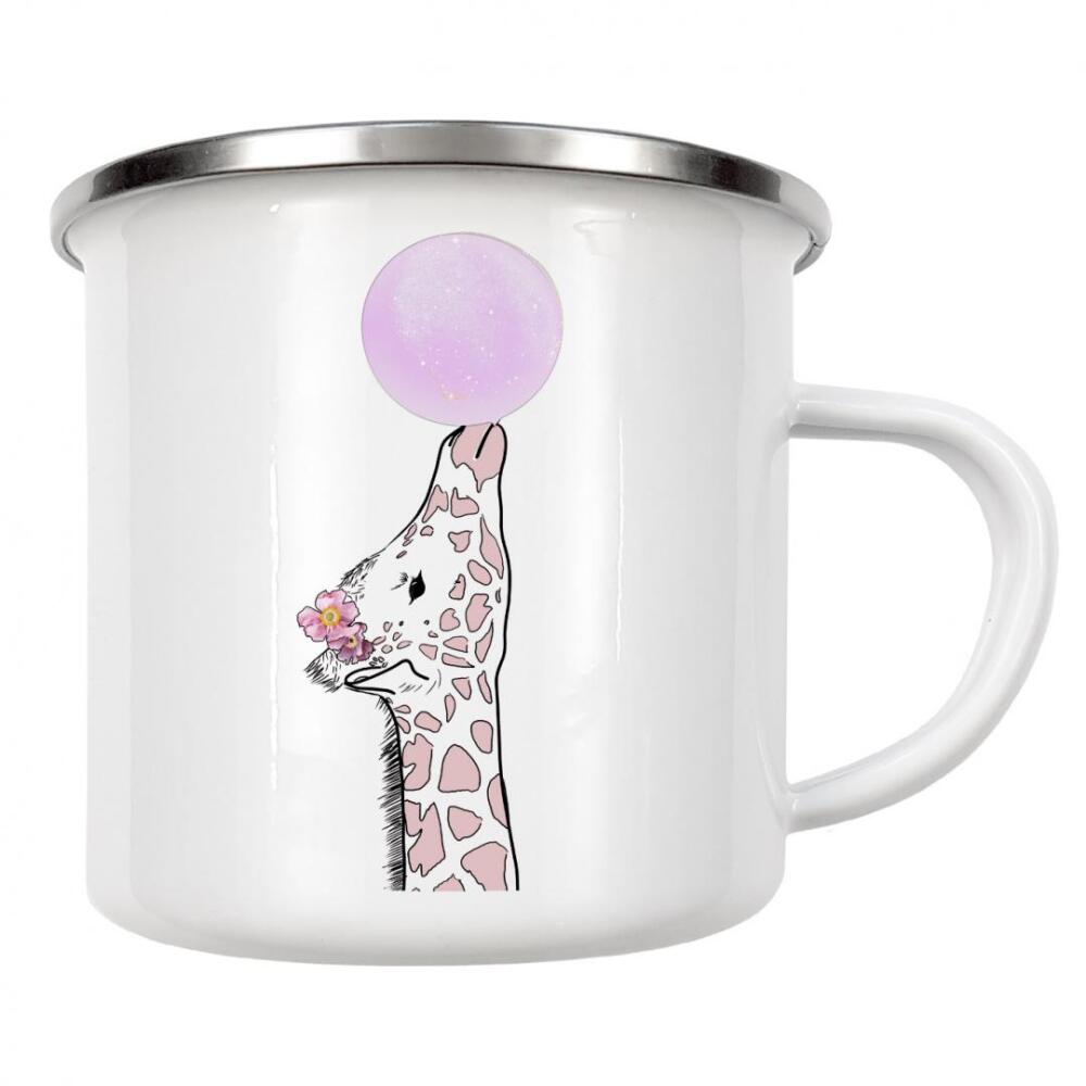 Emaille Tasse "Kaugummi-Giraffe I" artboxONE - Für Kinder,Tiere - Rosa kaugummi,Kaugummi,Giraffe,Tier