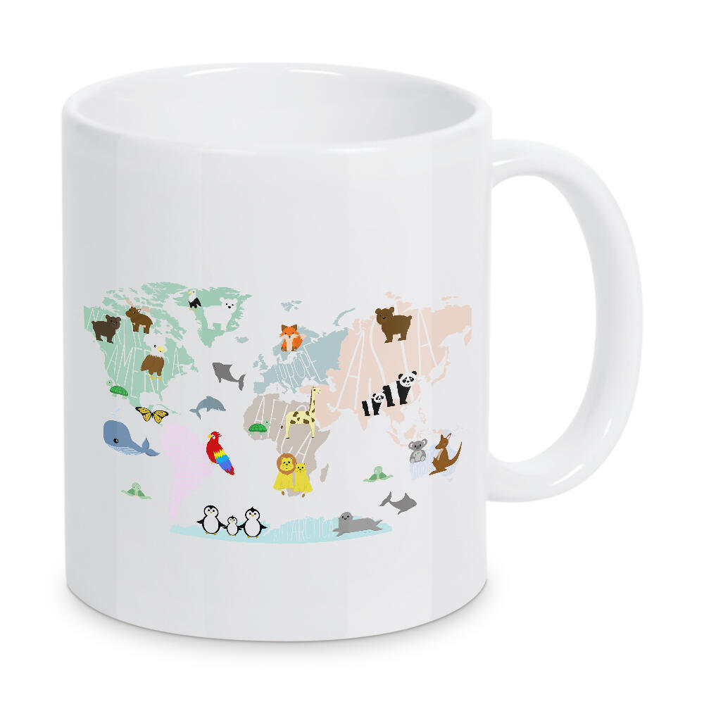 Tasse "Tierkarte" artboxONE - Für Kinder,Tiere,Kartografie - Tiere,Karten,Bär,Fuchs,Wal,Hai,Löwe,Vögel