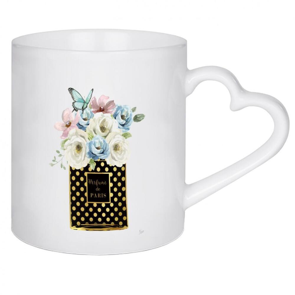 Herztasse "Polka Dot Blumenparfüm" artboxONE - Floral,Tiere,Fashion - Parfüm,Schmetterling,Blumen