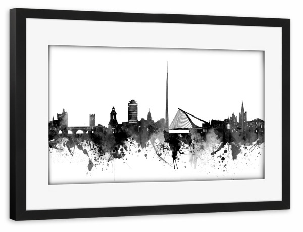 Poster mit Rahmen schwarz "Dublin skyline black" artboxONE - Städte,Reise,Schwarzweiß,Architektur