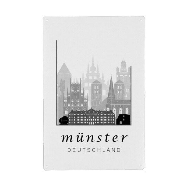 Metall Poster "Münster skyline, black & white" artboxONE - Städte,Schwarzweiß,Kartografie