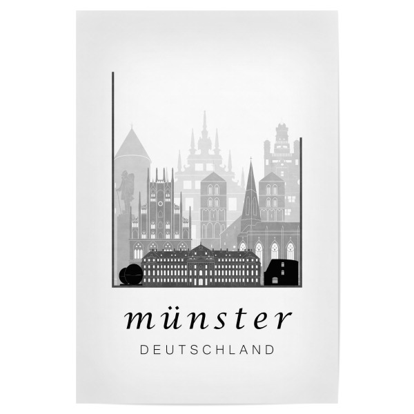 Poster "Münster skyline, black & white" artboxONE - Städte,Schwarzweiß,Kartografie
