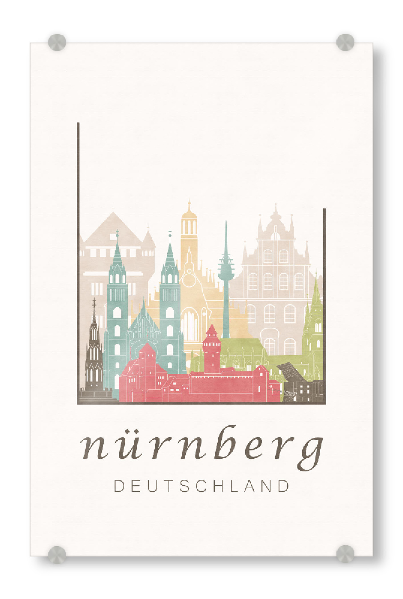Acrylglasbild "Nuremberg skyline, pastel" artboxONE - Städte,Kartografie - Nuremberg,Nürnberg,Germany,Deutschland,Skyline,Cityscape,Travel