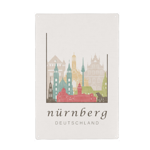 Holzbild "Nuremberg skyline, pastel" artboxONE - Städte,Kartografie - Nuremberg,Nürnberg,Germany,Deutschland,Skyline,Cityscape,Travel