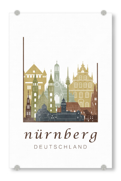 Acrylglasbild "Nuremberg skyline, light brown" artboxONE - Städte,Kartografie - Nuremberg,Nürnberg,Germany,Deutschland,Skyline,Cityscape,Travel