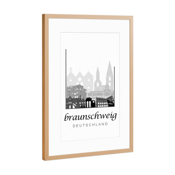 Poster mit Rahmen Kupfer "Braunschweig skyline black & white" artboxONE - Städte,Schwarzweiß,Kartografie