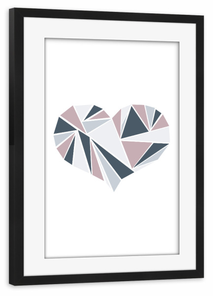 Poster mit Rahmen schwarz "Polygon Heart" artboxONE - Geometrie - Herz,Symbol,Liebe,Geometrisch,Polygonal,Dreieck,Muster,Linien,Abstrakt
