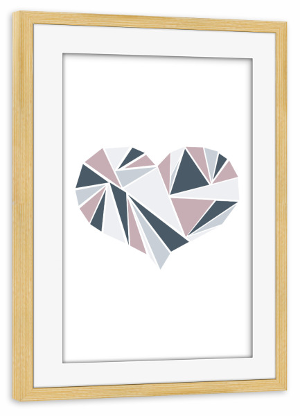 Poster mit Rahmen kiefer "Polygon Heart" artboxONE - Geometrie - Herz,Symbol,Liebe,Geometrisch,Polygonal,Dreieck,Muster,Linien,Abstrakt