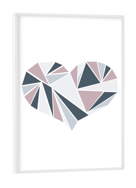 Poster mit weißem Rahmen "Polygon Heart" artboxONE - Geometrie - Herz,Symbol,Liebe,Geometrisch,Polygonal,Dreieck,Muster,Linien,Abstrakt