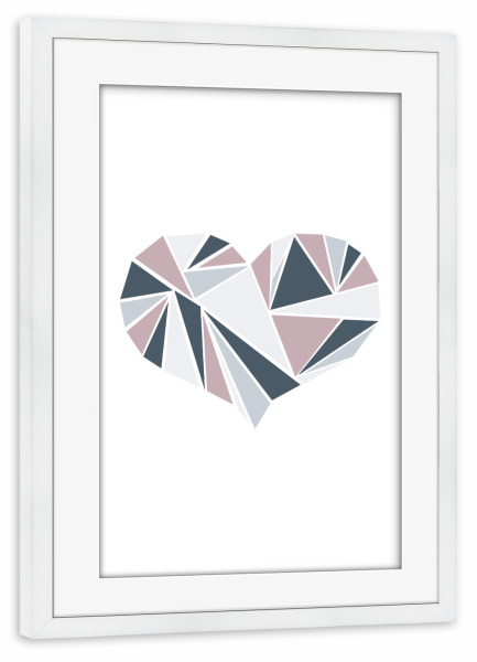 Poster mit Rahmen weiß "Polygon Heart" artboxONE - Geometrie - Herz,Symbol,Liebe,Geometrisch,Polygonal,Dreieck,Muster,Linien,Abstrakt