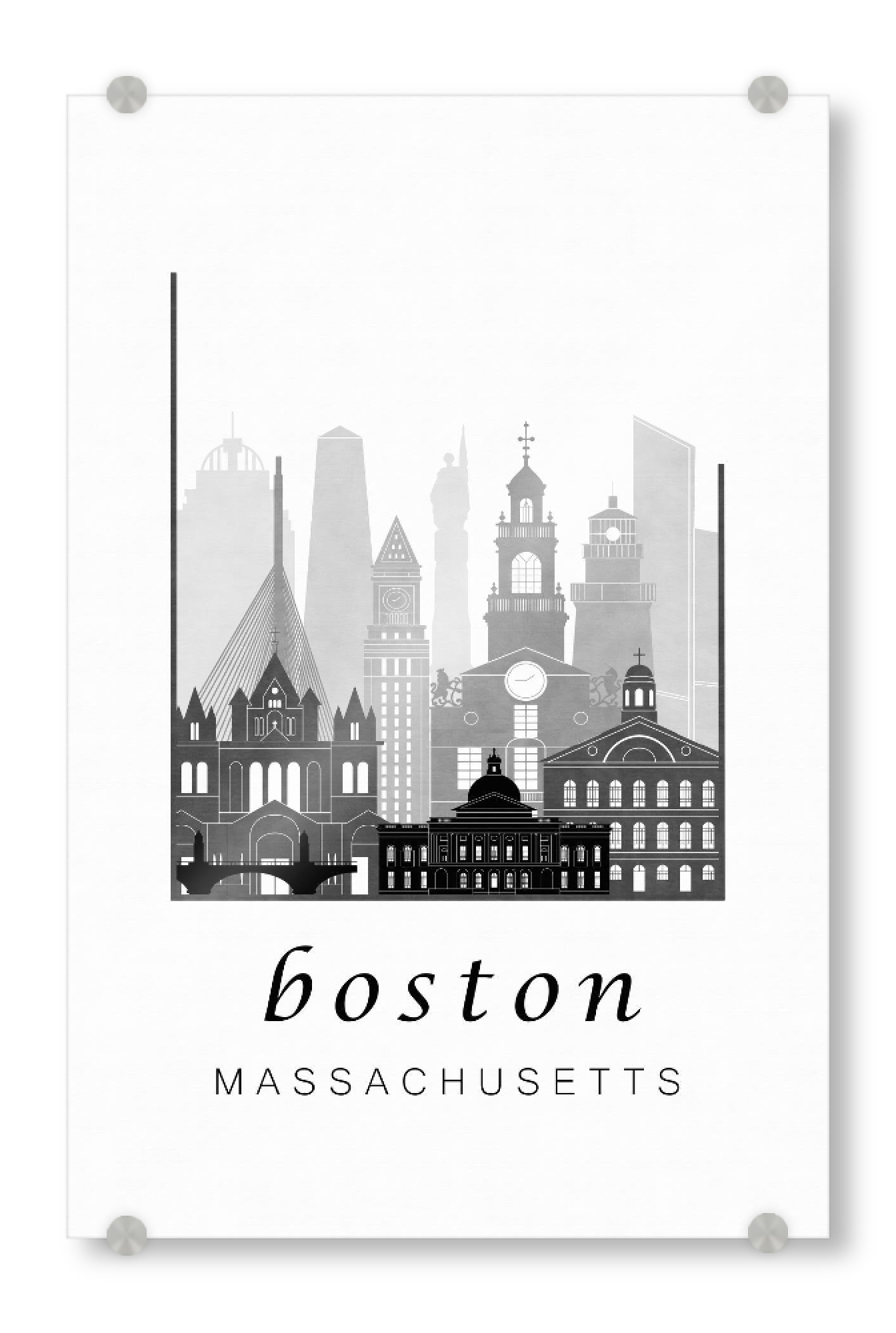 Acrylglasbild "Boston skyline, black & white" artboxONE - Schwarzweiß,Städte / Boston,Kartografie
