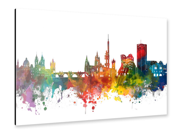 Alu-Dibond "Prague skyline watercolor" 30x20 cm artboxONE