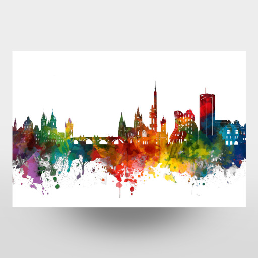 Prague skyline watercolor