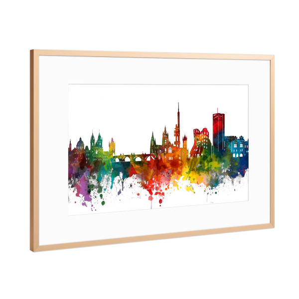 Poster mit Rahmen Kupfer "Prague skyline watercolor" artboxONE - Städte,Städte / Prag