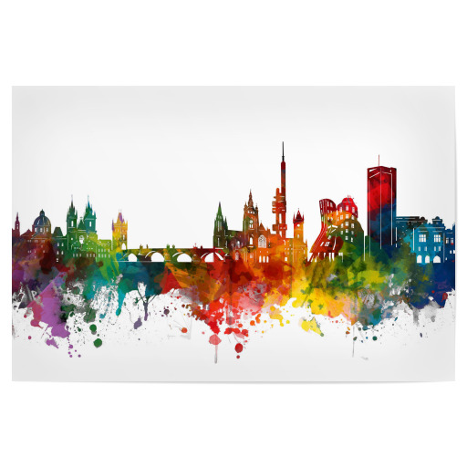 Prague skyline watercolor