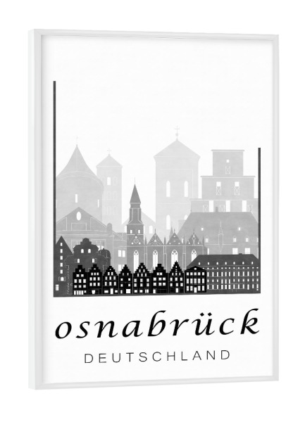 Poster mit weißem Rahmen "Osnabrück black & white skyline" artboxONE - Städte,Schwarzweiß,Kartografie