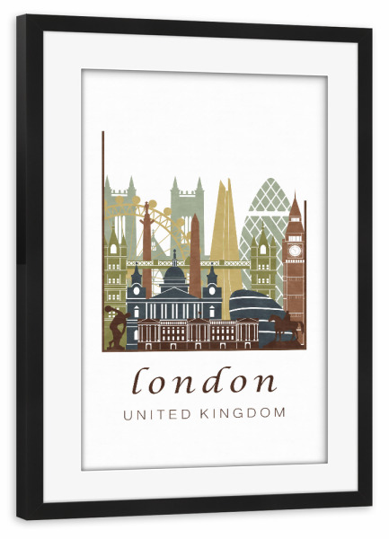 Poster mit Rahmen schwarz "London light brown skyline" artboxONE - Städte / London,Kartografie