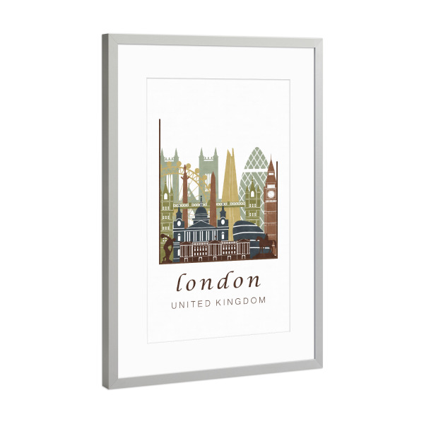 Poster mit Rahmen Silber "London light brown skyline" artboxONE - Städte / London,Kartografie