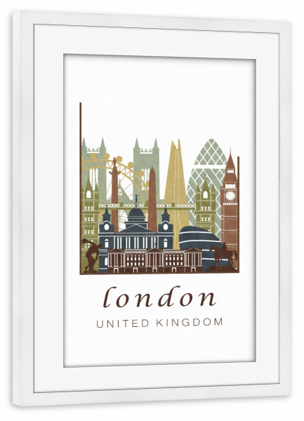 Poster mit Rahmen weiß "London light brown skyline" artboxONE - Städte / London,Kartografie