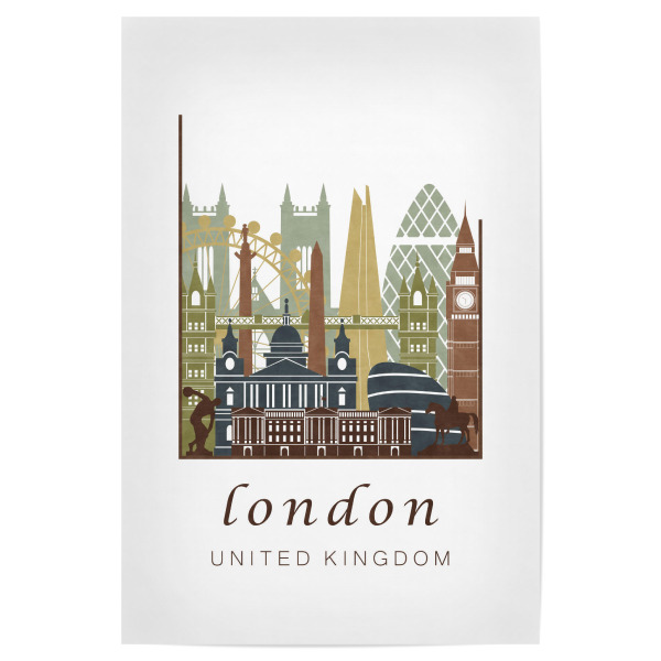 Poster "London light brown skyline" artboxONE - Städte / London,Kartografie - London,United kingdom,Uk,England,Skyline,Cityscape,Travel