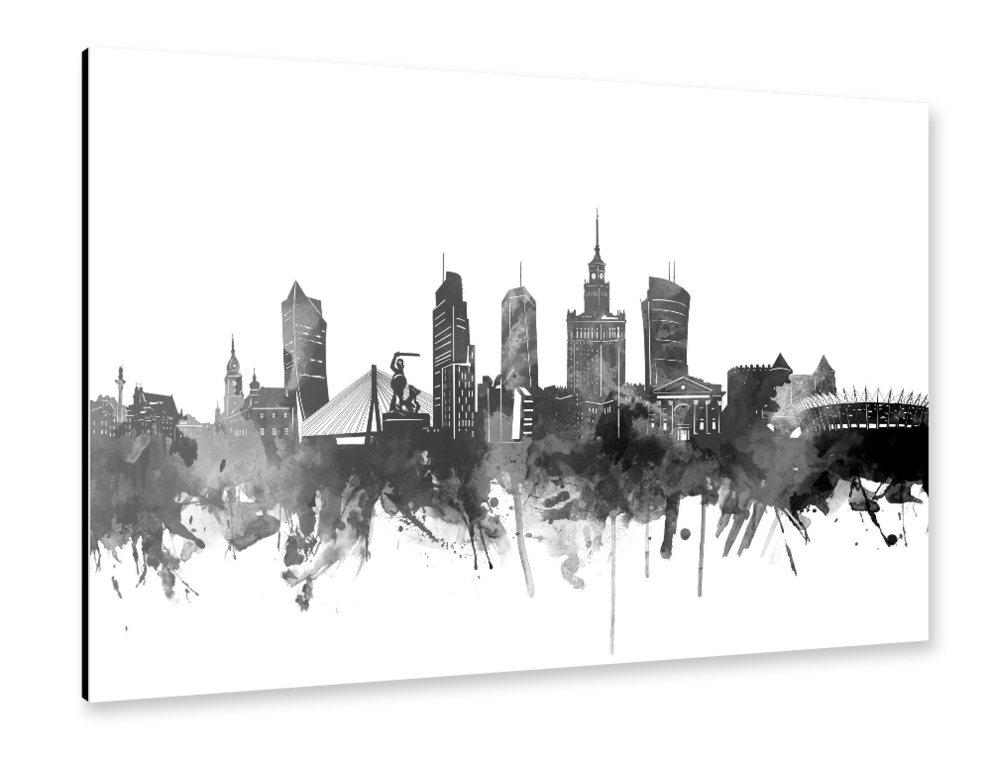 Alu-Dibond "Warsaw skyline black" 30x20 cm artboxONE