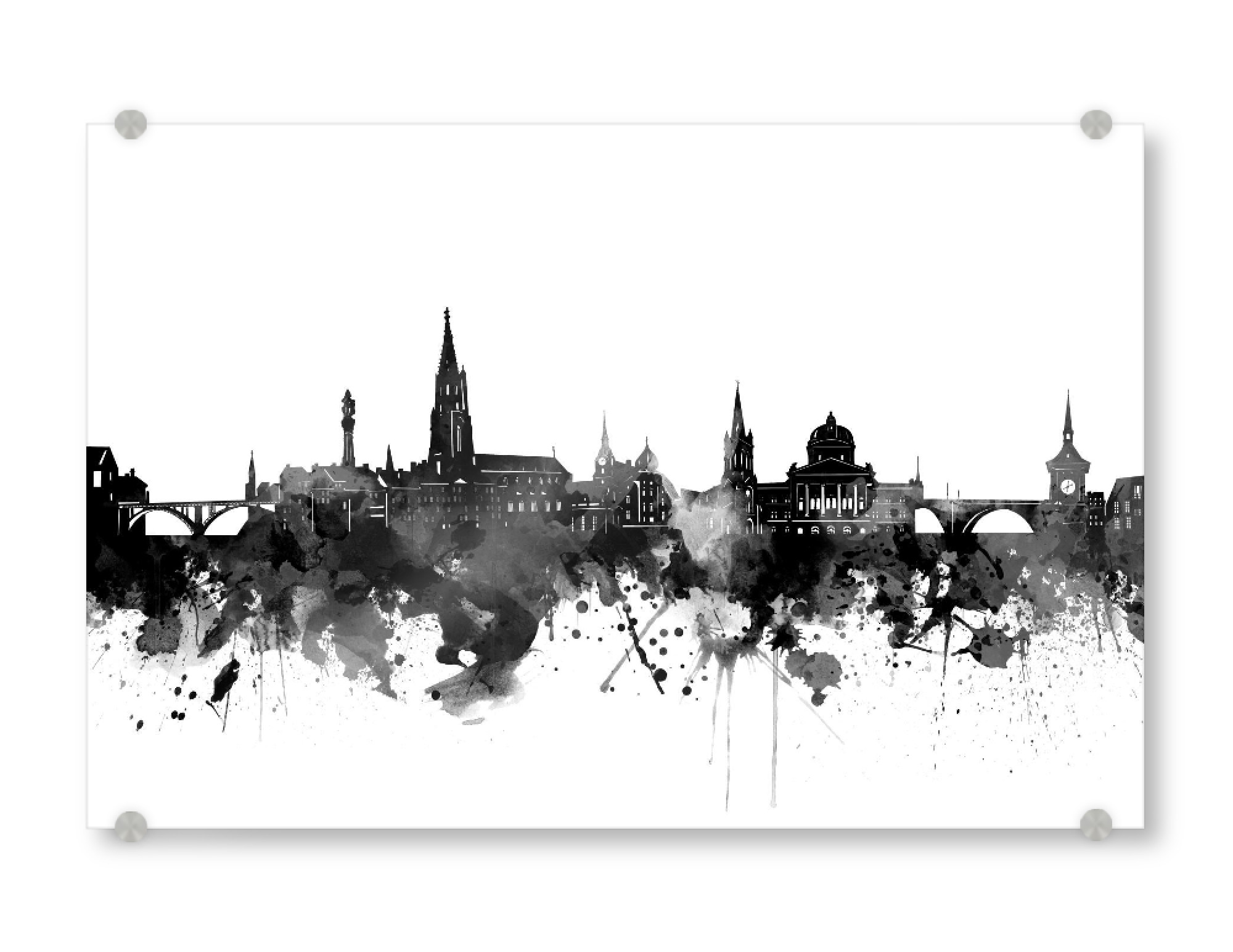 Acrylglasbild "Bern skyline black" artboxONE - Städte,Reise,Schwarzweiß
