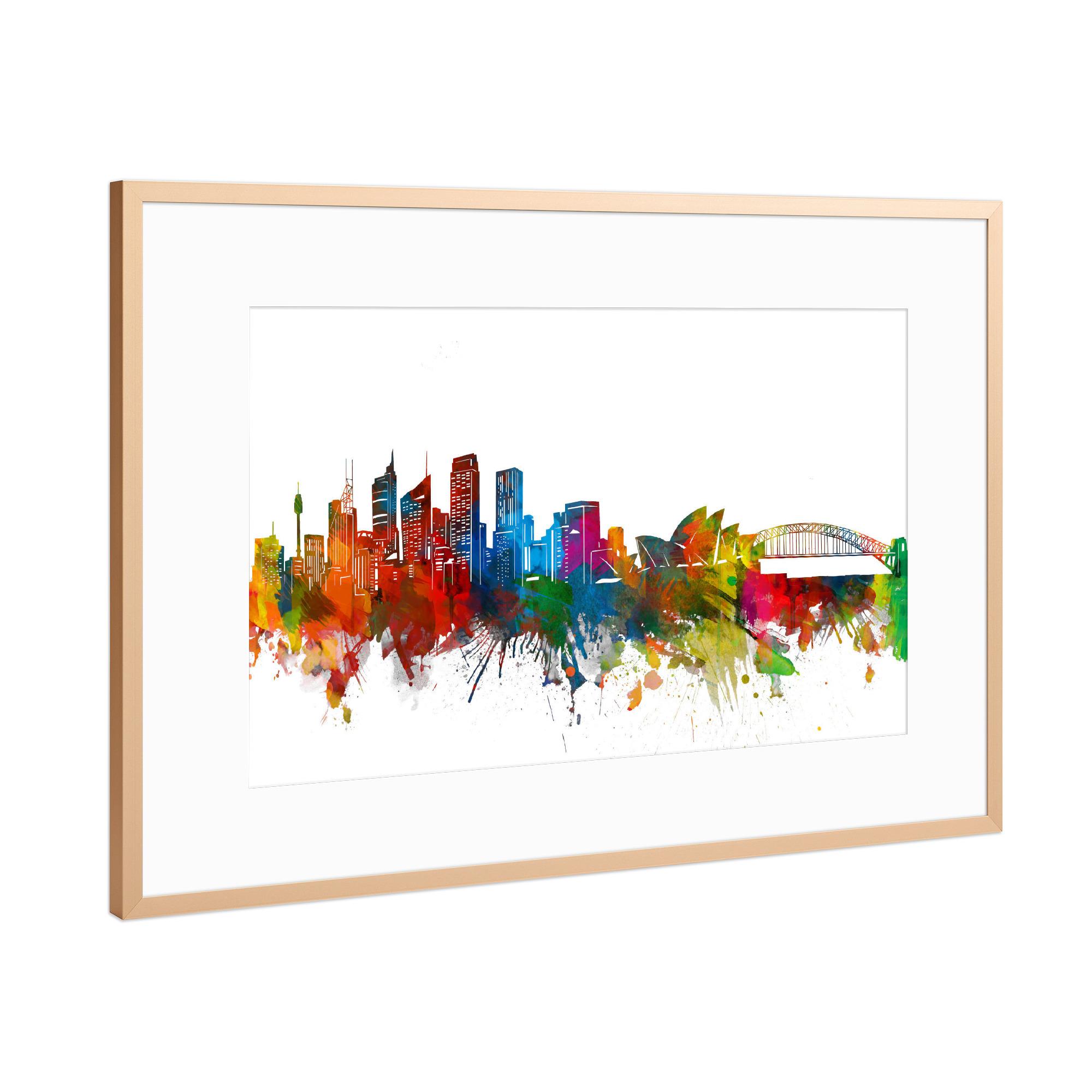 Poster mit Rahmen Kupfer "Sydney skyline watercolor" artboxONE - Städte,Städte / Sydney