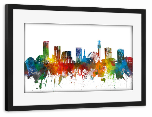 Poster mit Rahmen schwarz "Birmingham skyline watercolor" artboxONE - Städte,Reise
