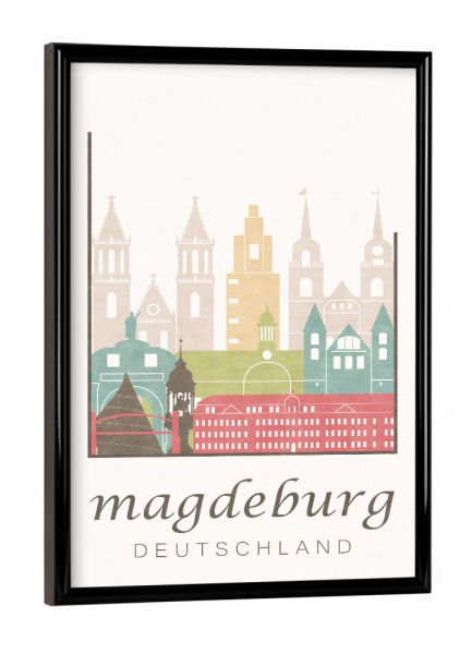 Poster mit schwarzem Rahmen "Magdeburg pastel skyline" artboxONE - Städte,Kartografie - Magdeburg,Germany,Deutschland,Skyline,Cityscape,Travel