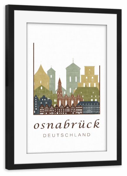 Poster mit Rahmen schwarz "Osnabrück light brown skyline" artboxONE - Städte,Kartografie