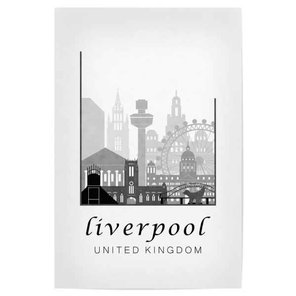 Poster "Liverpool black & white skyline" artboxONE - Städte,Schwarzweiß,Kartografie - Liverpool,United kingdom,Uk,England,Skyline,Cityscape,Travel