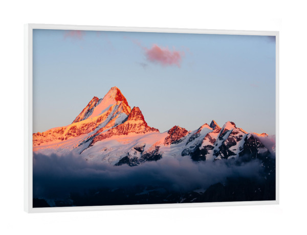 Poster mit weißem Rahmen "Schreckhorn alpen glow" artboxONE - Natur