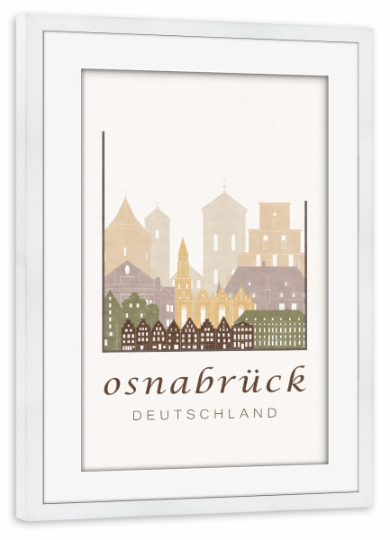 Poster mit Rahmen weiß "Osnabrück rustic skyline" artboxONE - Städte,Kartografie - Osnabrück,Germany,Deutschland,Skyline,Cityscape,Travel,Osnabruck