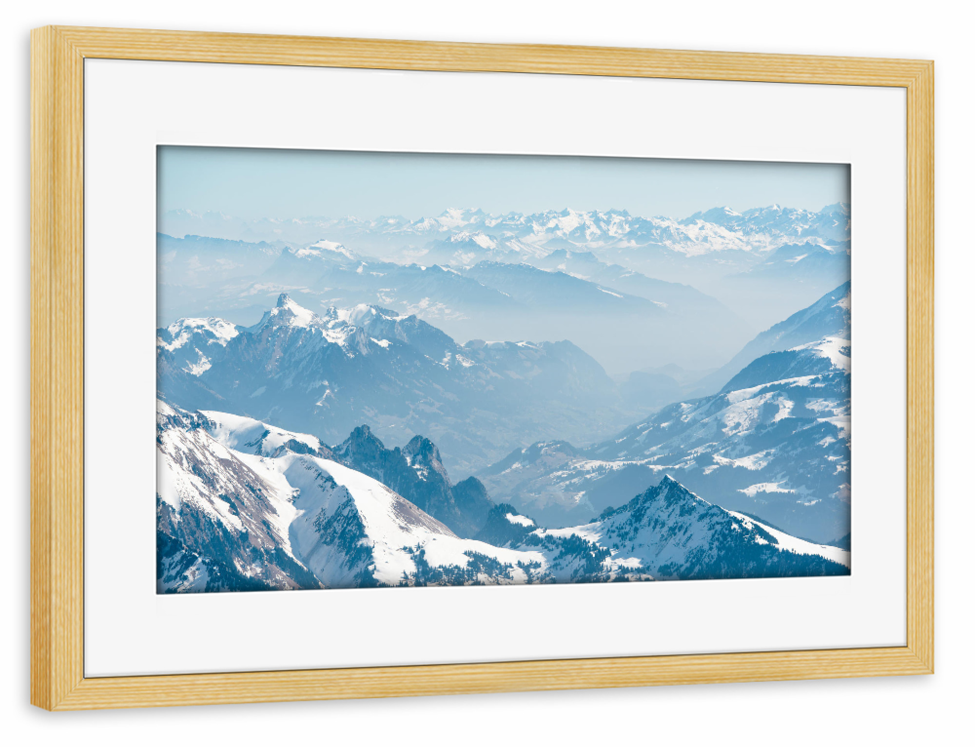Poster mit Rahmen kiefer "Distant mountains" artboxONE - Natur - Alps,Aerial,Haze,Switzerland,Berner oberland,High,Panoramic