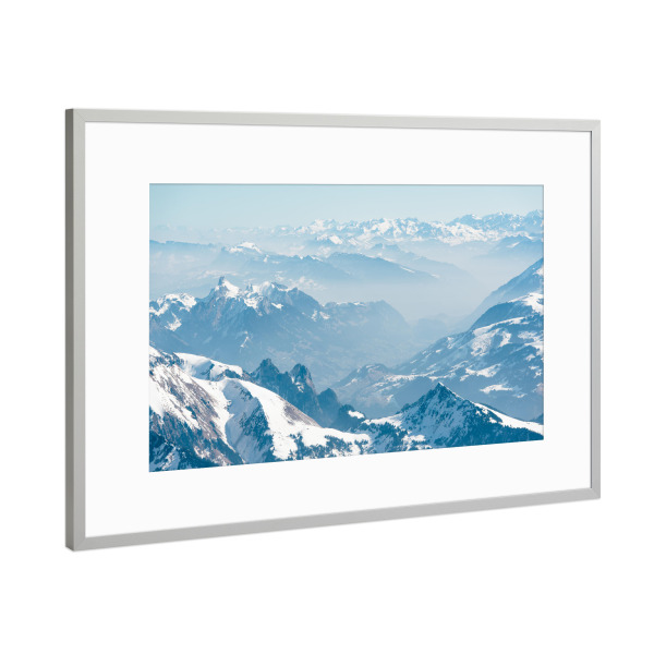 Poster mit Rahmen Silber "Distant mountains" artboxONE - Natur - Alps,Aerial,Haze,Switzerland,Berner oberland,High,Panoramic