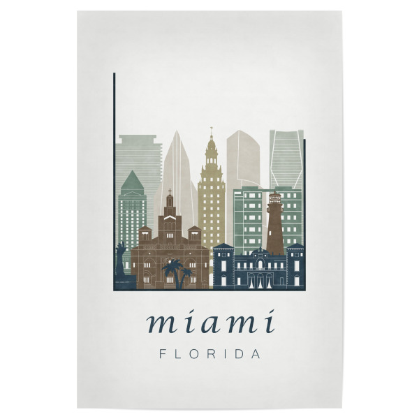 Poster "Miami skyline, light blue" artboxONE - Städte,Kartografie