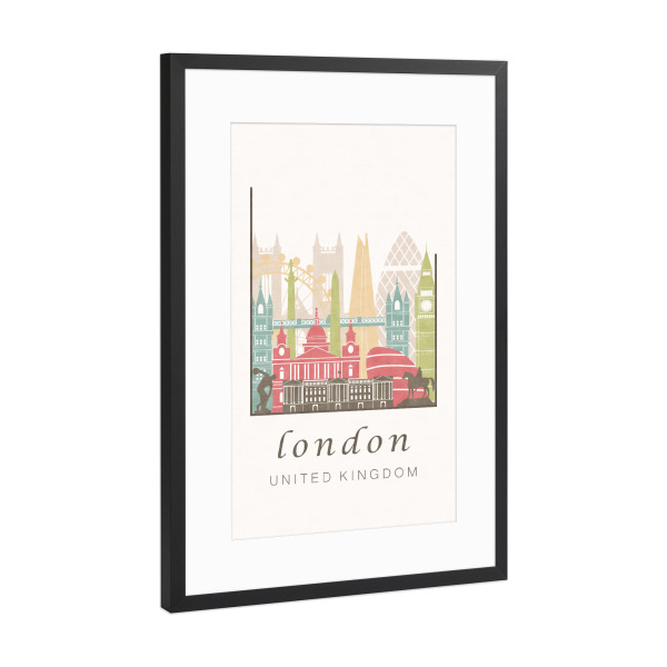 Poster mit Rahmen Schwarz (Metallic) "London pastel skyline" artboxONE - Städte / London,Kartografie